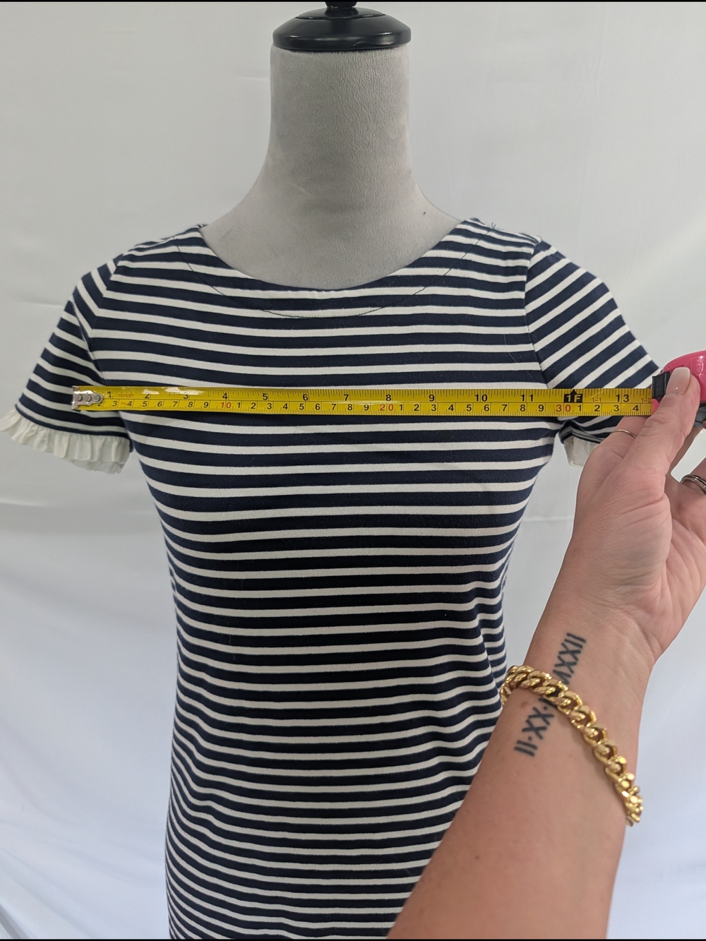 J. Crew Navy and White Striped Ruffle Sleeve Mini Dress - Picture 3 of 6
